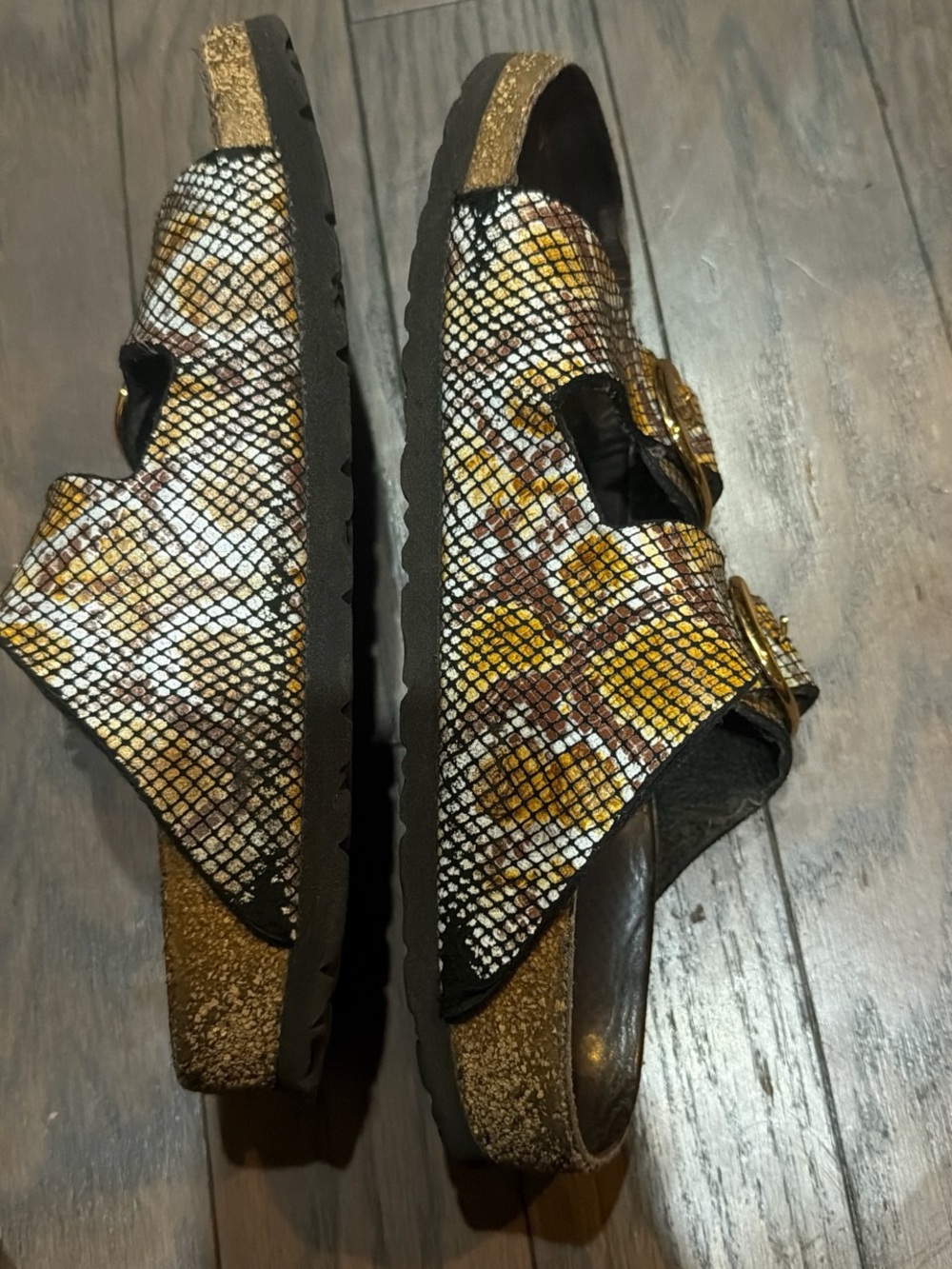 Birkenstock  Arizona Python Brown  microfi Big Buckle Leather sz 9 - Picture 2 of 4